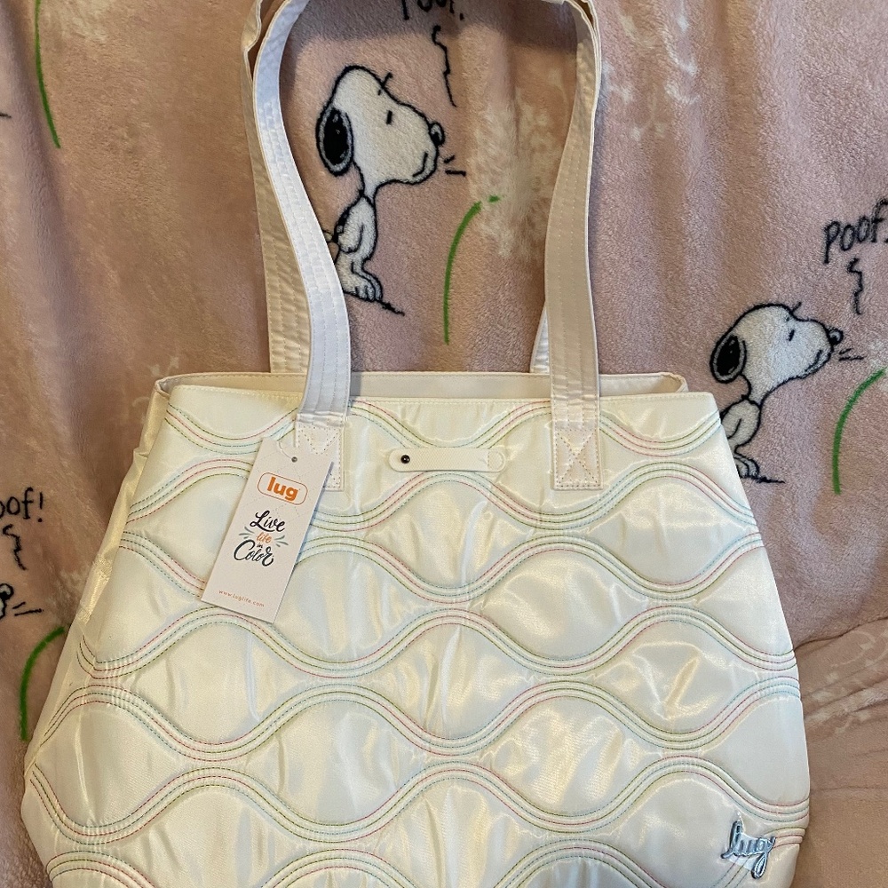 Lug Tempo Tote with rainbow pop stitching-Discoloration Present